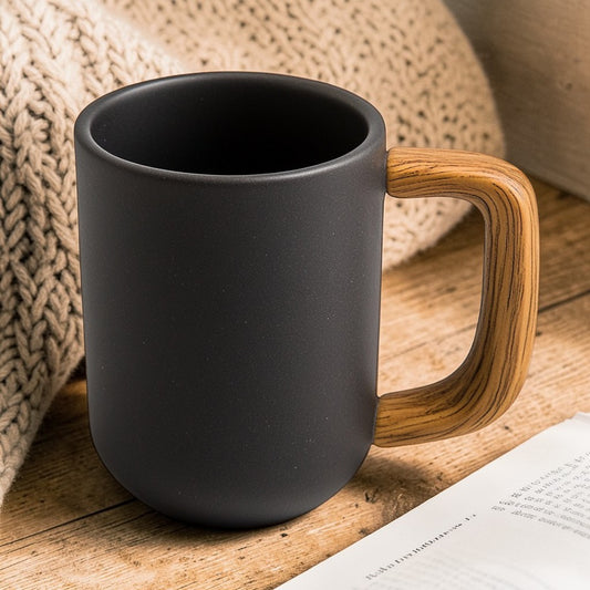 Sorni Nordic Wooden Handle Ceramic Mug